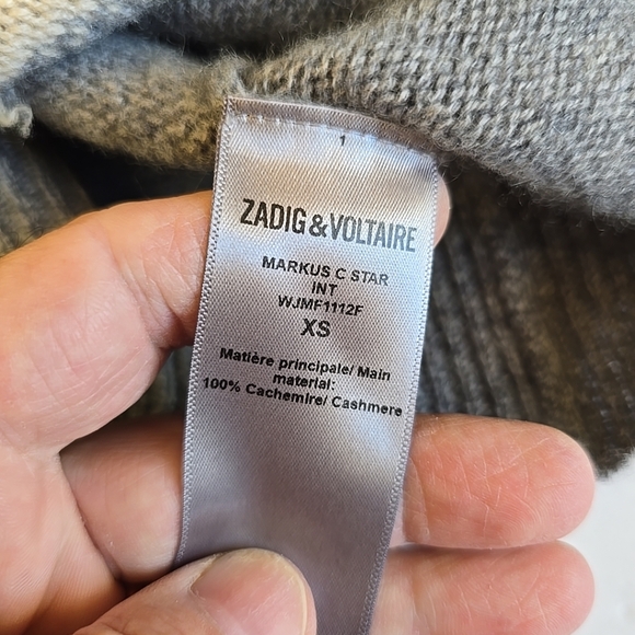 Zadig & Voltaire 100% Cashmere Markus C Star Sweater Grey Size XS Paris France - Picture 9 of 14